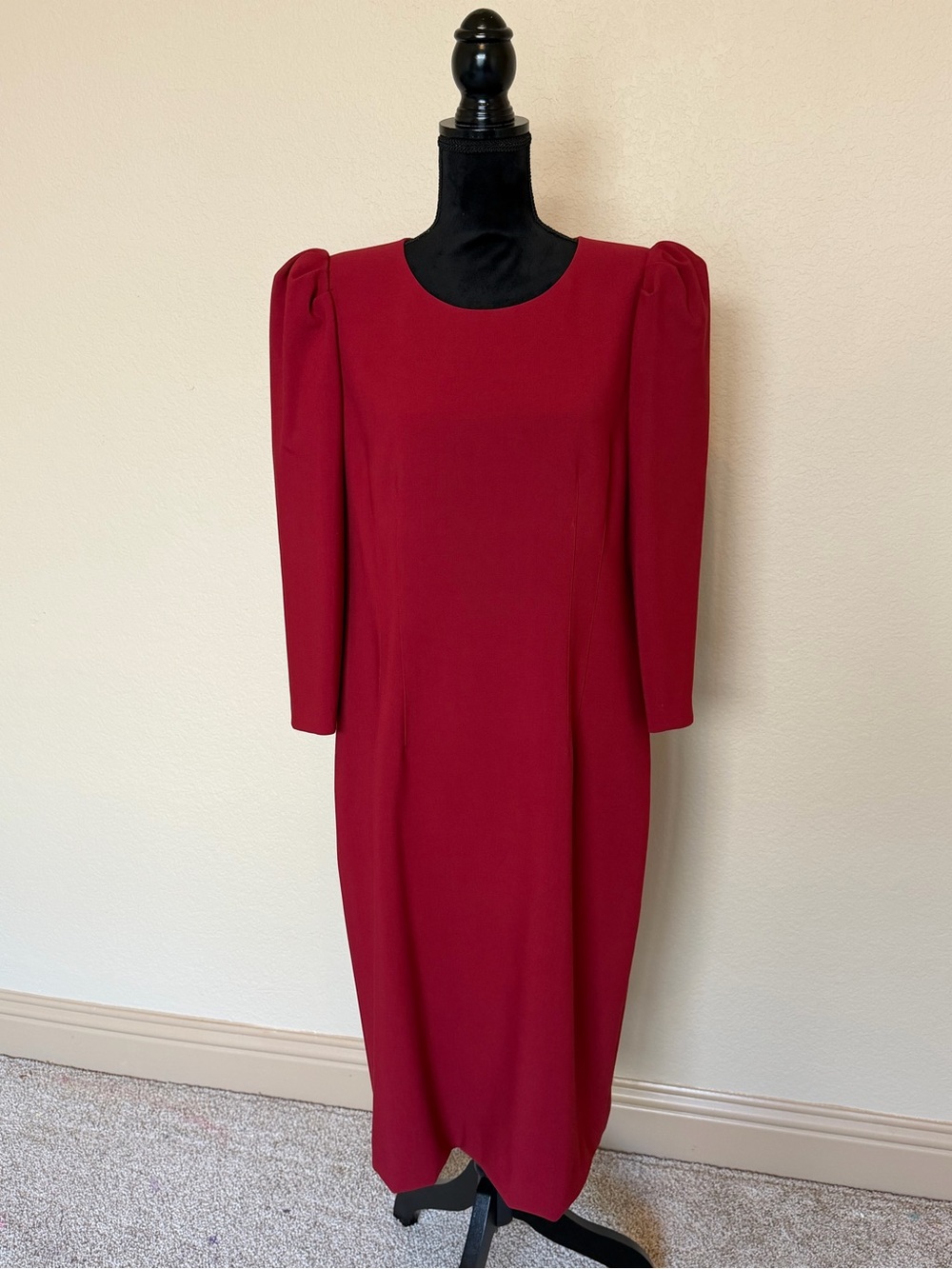 Kobi Halperin Jody Red Puff-Sleeve Sheath Dress Tailored Midi Dress size XL EUC!